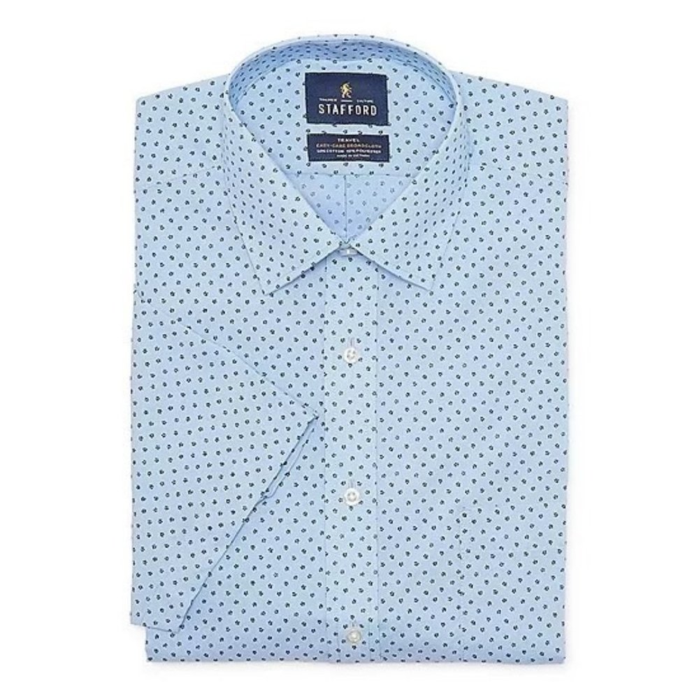 Stafford Mens Short Sleeve Travel Easy-Care Broadcloth Stretch Dress Shirt